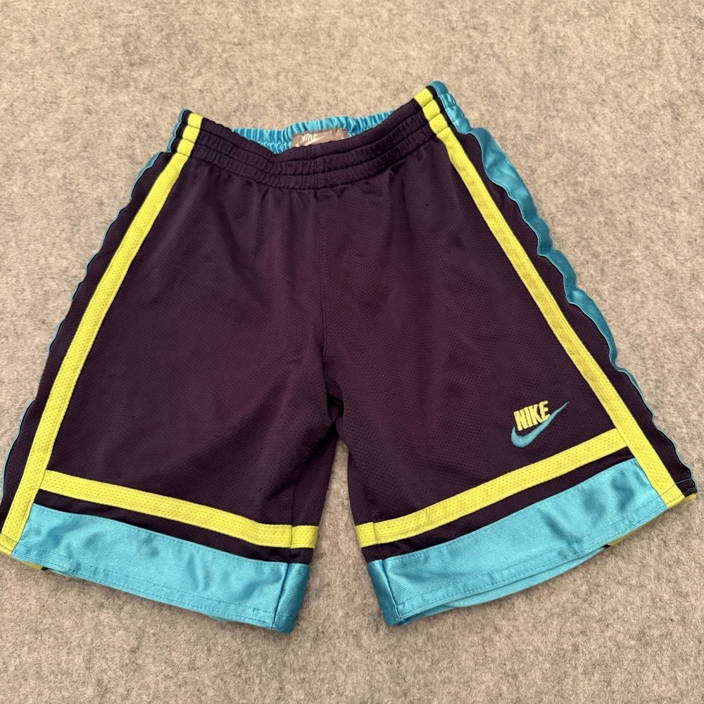 Vintage 90s Nike Reversible Shorts Youth 6 Mesh Basketball Navy Teal Yellow